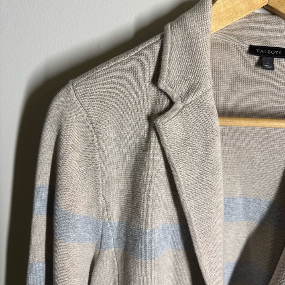 Cozy Talbots Beige/Blue Knit Sweater Blazer Sz. L - Picture 2 of 5